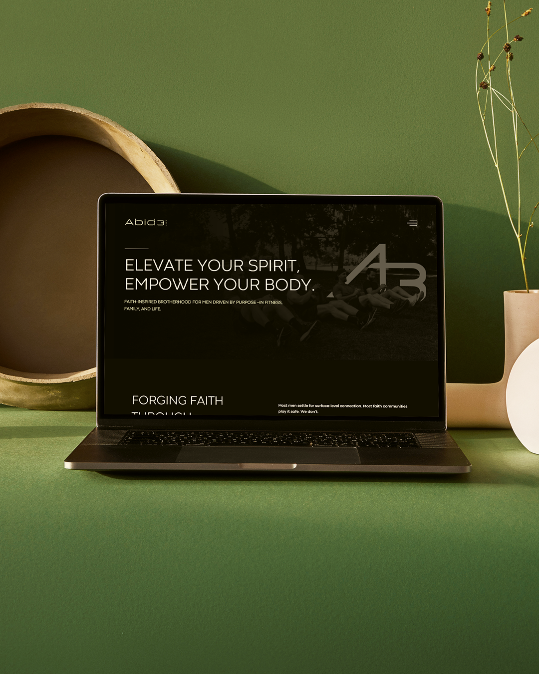 Abid3 website design homepage with faith-driven fitness messaging